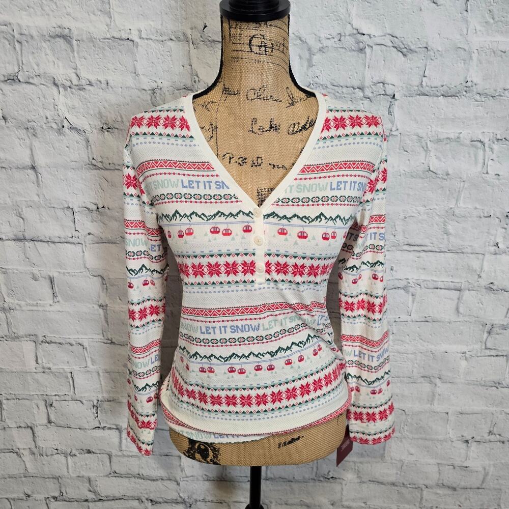wondershop Holiday V-Neck Long Sleeve Pajama Top Sz M soft christmas casual A12